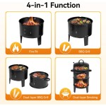 Panggangan 3-in-1 84 cm dengan Termometer yang Dapat Disesuaikan Jaring Karbon Lapisan Ganda dan Steamer untuk Pengasapan dan Rebusan